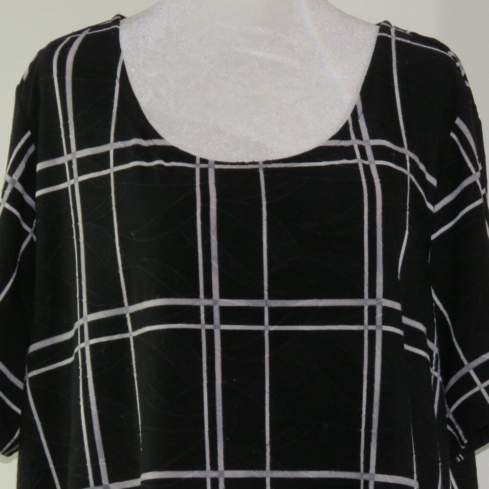 Croft & Borrow Gray, Blue & White Textured Short-Sleeve Pullover Blouse Size 2X